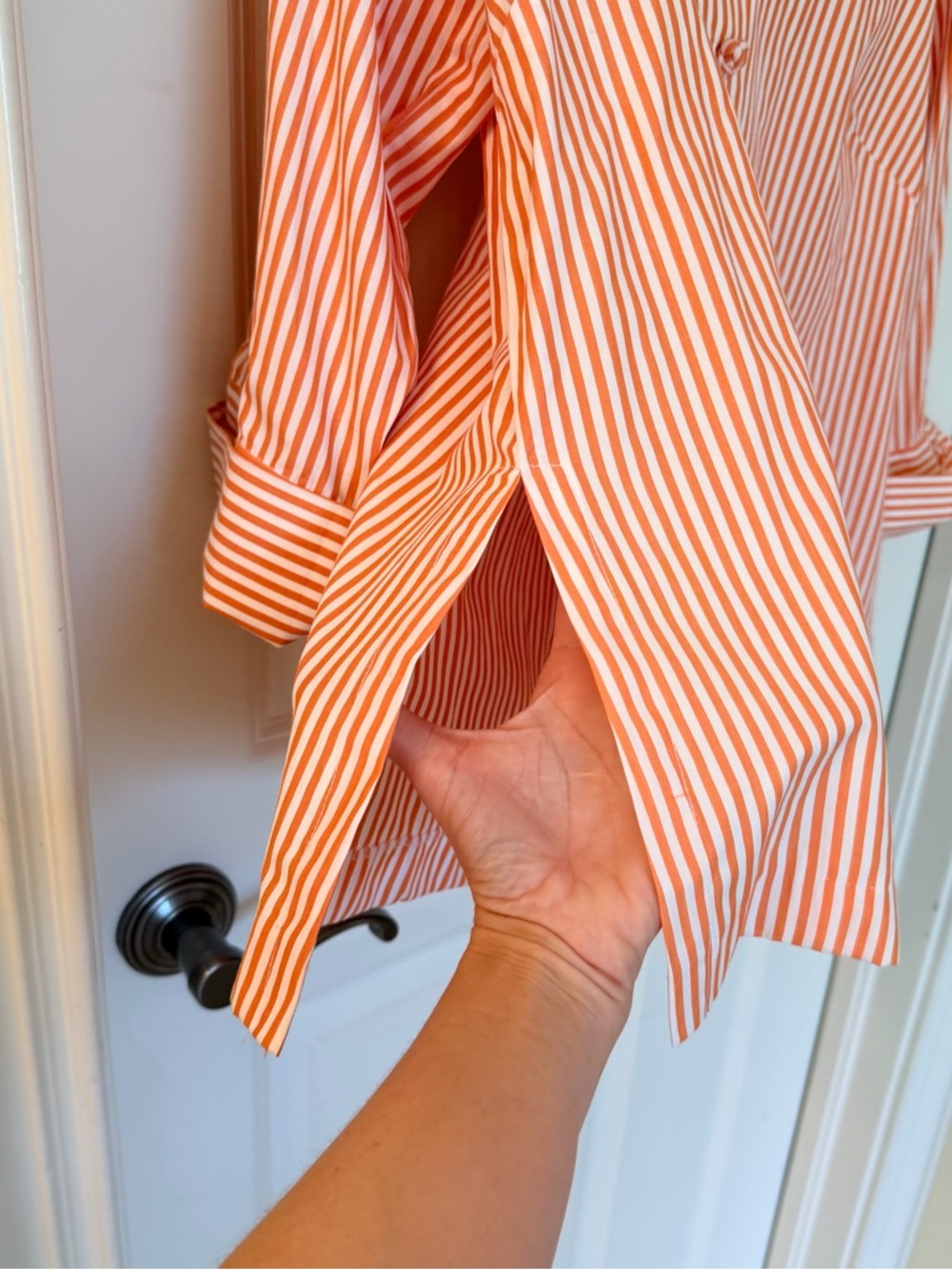 NWOT Gretchen Scott Designs Forget me Knot Orange Striped Button down - Picture 6 of 8